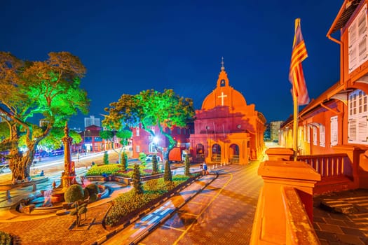 The oriental red building in Dutch Square, Melaka, Malacca, Malaysia at night