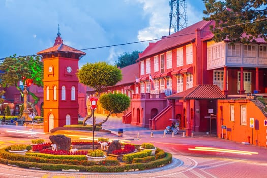 The oriental red building in Dutch Square, Melaka, Malacca, Malaysia at night