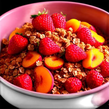 Strawberry peach crisp golden oat topping pink and orange filling bubbling Food and Culinary concept. Food isolated on transparent background.