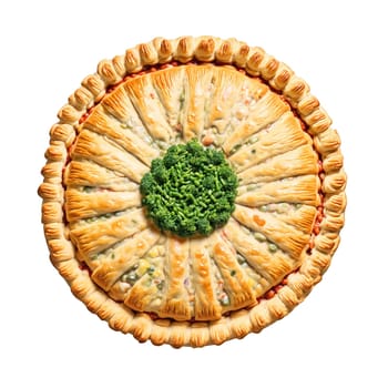 Vegetable pot pie mandala a comforting circular design of vegetable pot pie with puff pastry. Food isolated on transparent background.