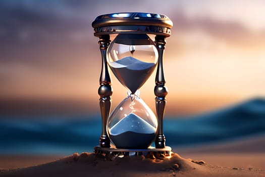 A striking image of an hourglass resting on a sandy surface, symbolizing the passage of time and the transient nature of life, perfect for themes related to time management and contemplation.