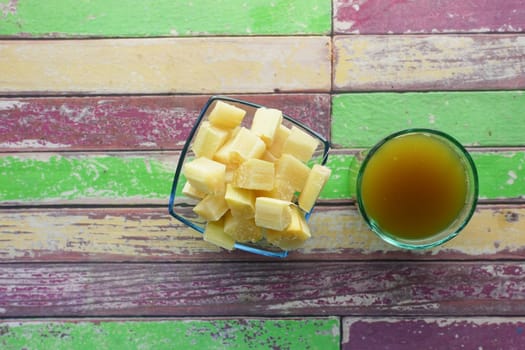 Sugarcane juice on a table .