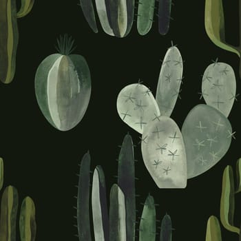 Cacti. Seamless watercolor pattern for wrapping paper, wallpaper and textiles