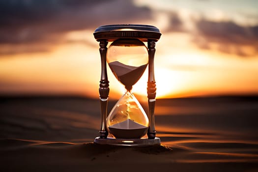 A striking image of an hourglass resting on a sandy surface, symbolizing the passage of time and the transient nature of life, perfect for themes related to time management and contemplation.