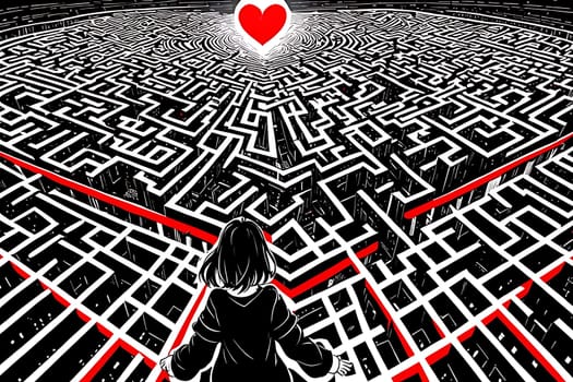 A girl looking at a maze. High quality photo