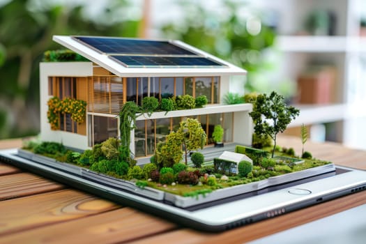 Eco Home Model on Tablet with CAD Software.