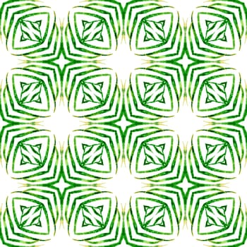Hand painted tiled watercolor border. Green breathtaking boho chic summer design. Textile ready sublime print, swimwear fabric, wallpaper, wrapping. Tiled watercolor background.