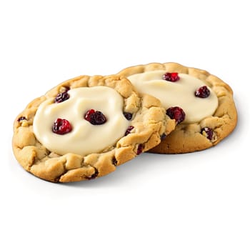 Cranberry white chocolate cookie with dried cranberries white chocolate chips golden brown edges Culinary. close-up cake, isolated on transparent background