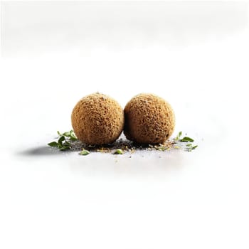 Bergamot earl grey truffles dusted with tea leaves split open to reveal a sophisticated citrusy. Food isolated on transparent background.