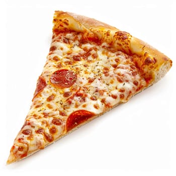 Pizza slice isolated on white background, online delivery from pizzeria, take away and fast food concept