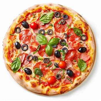 Pizza isolated on white background, online delivery from pizzeria, take away and fast food concept