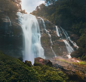 Majestic Wachirathan Waterfall in Doi Inthanon National Park, Chiang Mai, Thailand.