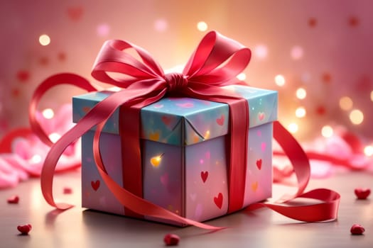 box with Valentine's Day gift, isolated on pink background .