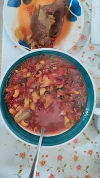 red borscht soup with parsley, food lunch cooking. High quality photo