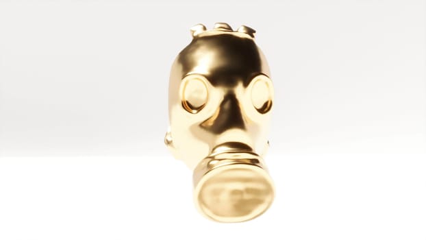 Gold metal gas mask on white bg able 3d render