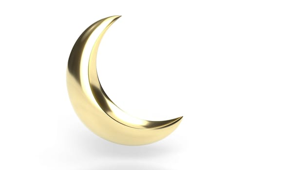 Gold crescent Moon Eid Ramadan fitr on white bg 3d render
