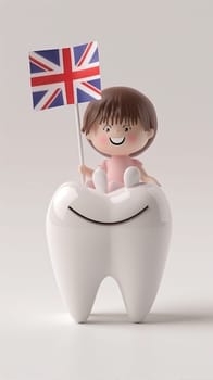 A tooth adorned with the British flag, symbolizing dental treatment related to the country or patriotism.