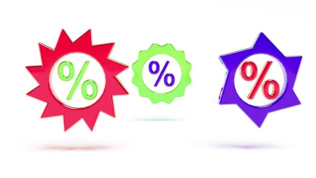 Color glass Percentage emblem rotate on white bg 3d render