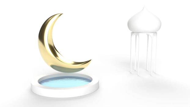 Gold crescent Moon swimming pool mosque 3d render