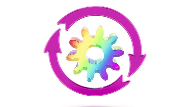 Color glass Gear arrow circle cycle on white bg 3d render