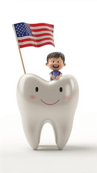 A tooth with an American flag design, showcasing patriotism and dental care.