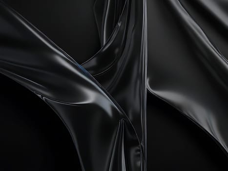 Abstract black crumpled plastic surface on dark background. Transparent plastic with stretched, wrinkled and folded texture. Generative AI.