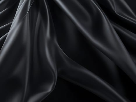 Abstract black crumpled plastic surface on dark background. Transparent plastic with stretched, wrinkled and folded texture. Generative AI.