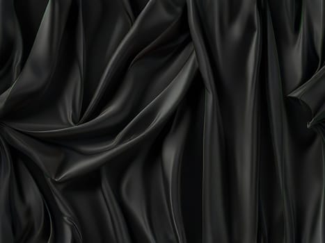 Abstract black crumpled plastic surface on dark background. Transparent plastic with stretched, wrinkled and folded texture. Generative AI.