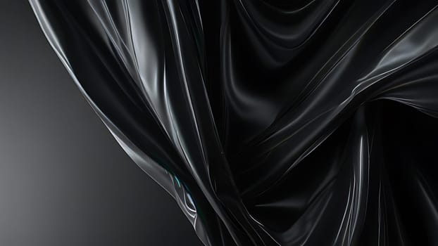 Abstract black crumpled plastic surface on dark background. Transparent plastic with stretched, wrinkled and folded texture. Generative AI.