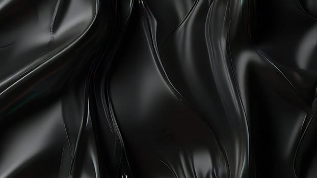 Abstract black crumpled plastic surface on dark background. Transparent plastic with stretched, wrinkled and folded texture. Generative AI.