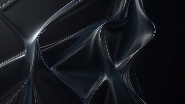 Abstract black crumpled plastic surface on dark background. Transparent plastic with stretched, wrinkled and folded texture. Generative AI.