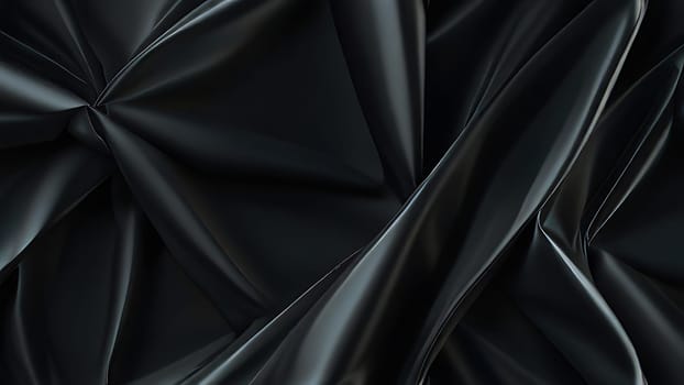 Abstract black crumpled plastic surface on dark background. Transparent plastic with stretched, wrinkled and folded texture. Generative AI.