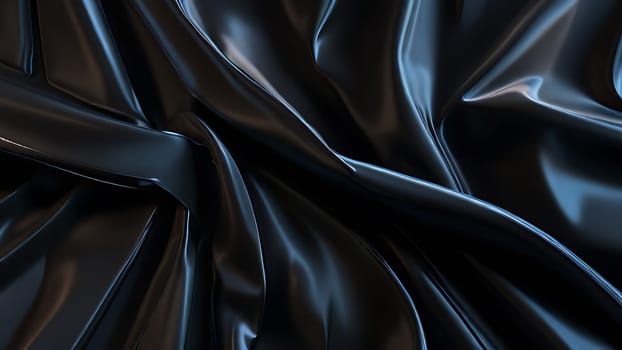 Abstract black crumpled plastic surface on dark background. Transparent plastic with stretched, wrinkled and folded texture. Generative AI.