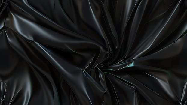 Abstract black crumpled plastic surface on dark background. Transparent plastic with stretched, wrinkled and folded texture. Generative AI.