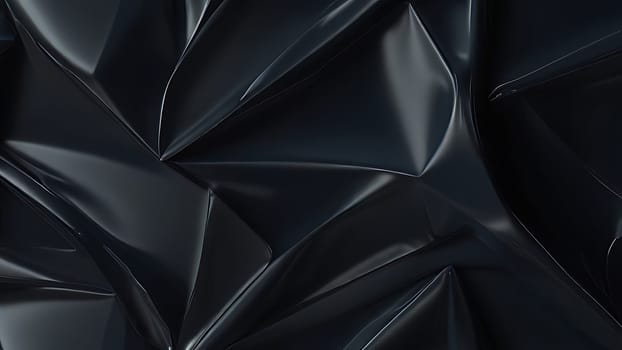 Abstract black crumpled plastic surface on dark background. Transparent plastic with stretched, wrinkled and folded texture. Generative AI.