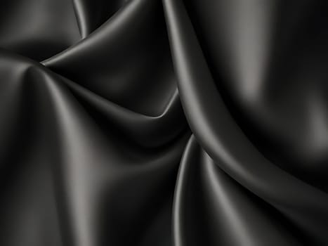 Abstract luxurious black silk texture satin for abstract background. Beautiful soft folds on the fabric. Generative AI.
