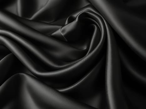 Abstract luxurious black silk texture satin for abstract background. Beautiful soft folds on the fabric. Generative AI.