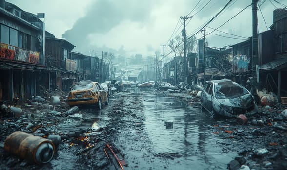 A bustling street packed with numerous cars moving in various directions.