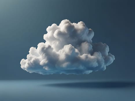 Abstract white cloud 3D render floating on blue background. Generative AI.