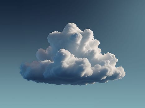 Abstract white cloud 3D render floating on blue background. Generative AI.