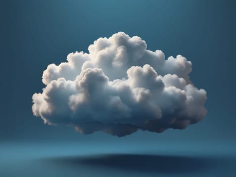 Abstract white cloud 3D render floating on blue background. Generative AI.
