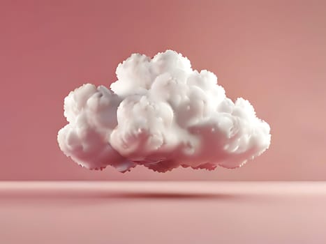 Abstract white cloud 3D render floating on pink background. Generative AI.