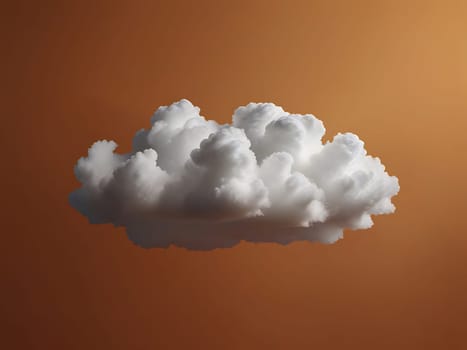 Abstract white cloud 3D render floating on orange background. Generative AI.