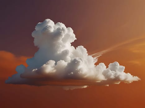 Abstract white cloud 3D render floating on orange background. Generative AI.