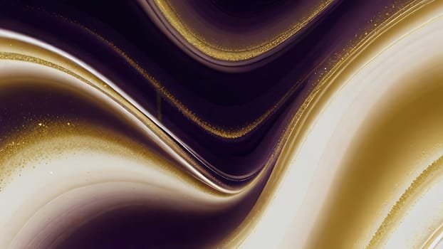 Abstract fluid swirls and curves composition in a harmonious purple, gold and pure white with sense of movement smooth gradient. Abstract fluid background. Generative AI.