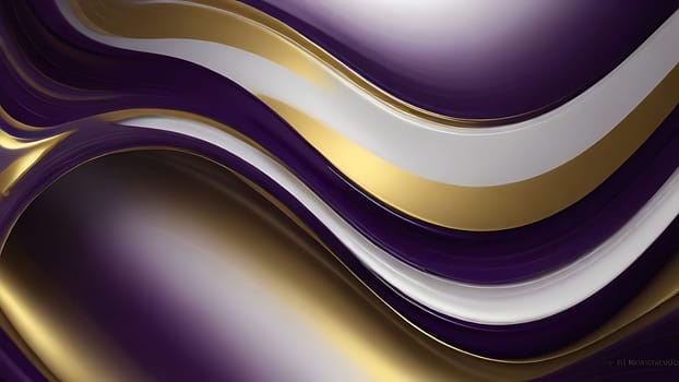 Abstract fluid swirls and curves composition in a harmonious purple, gold and pure white with sense of movement smooth gradient. Abstract fluid background. Generative AI.