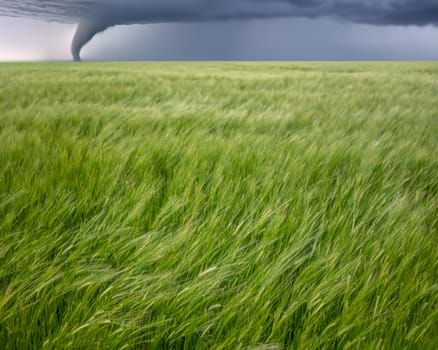 A Twister, or Tornado, Against A Wheat Field In Kansas