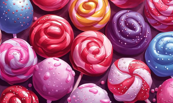 Assorted lollipops in vibrant colors on display.
