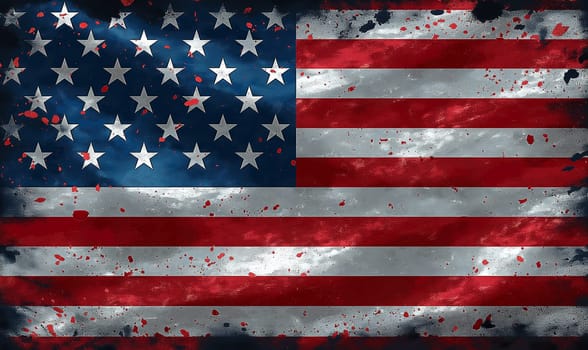 Worn USA flag with grunge texture overlay.