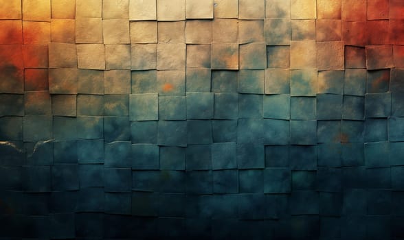 An array of colorful cubic patterns on a wall.